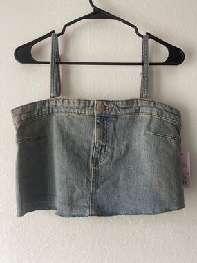wild fable Light Blue Denim Crop Top with Straps